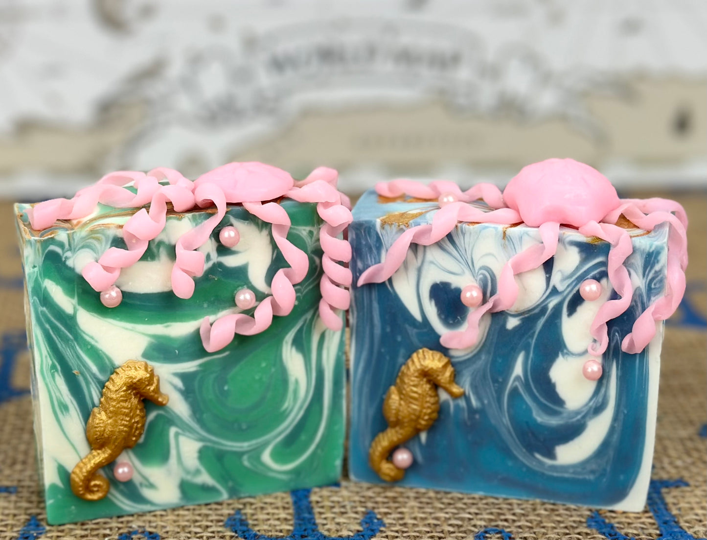 Soap Gallery Glow Jellyfish & Seahorse on Green Waves (Under the Sea Collection)